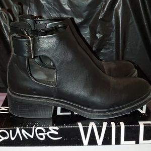 Black leather booties